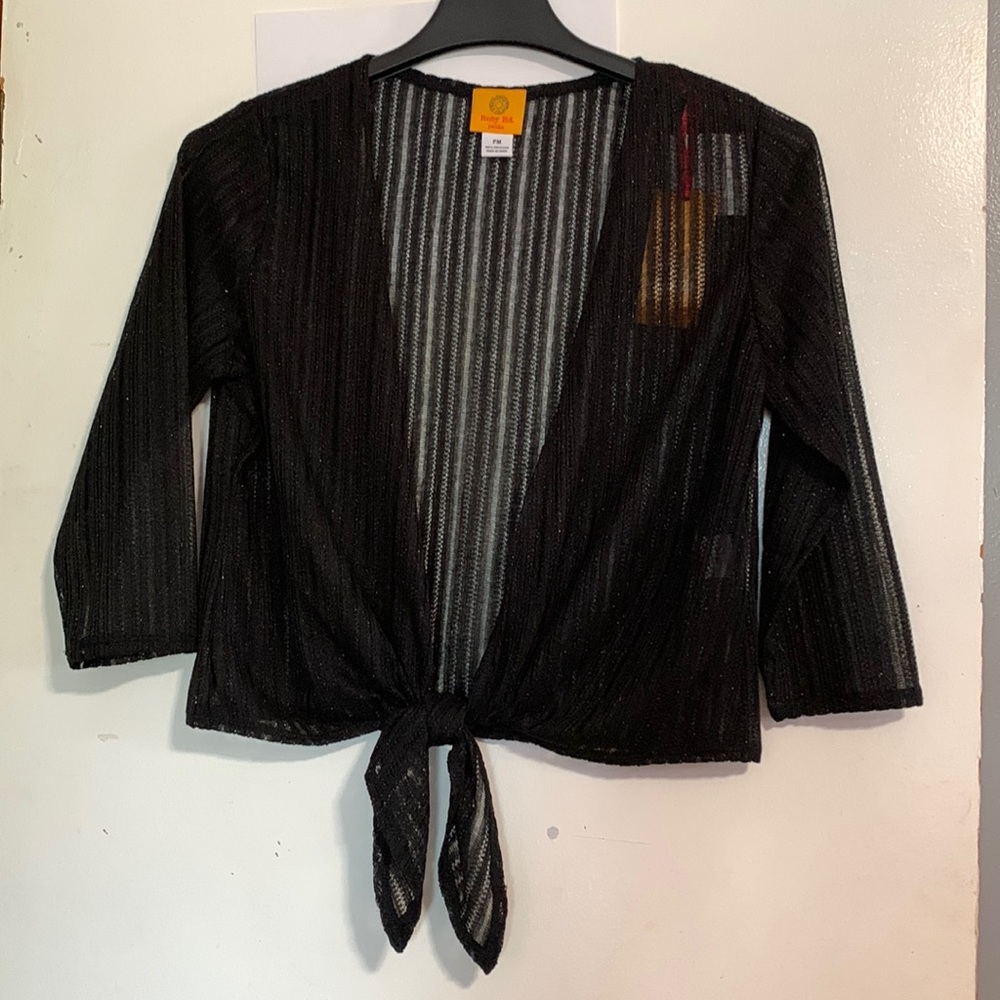 Ruby Rd petites - Women’s / juniors sheer crop top cover up black shimmer sizePM